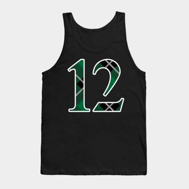 12 Sports Jersey Number Green Black Flannel Tank Top by Design_Lawrence
